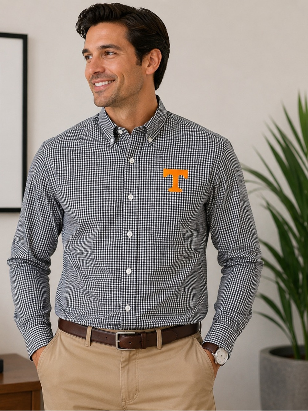 Russell Athletic Tennessee Volunteers Button Down Shirt XL Black White Check